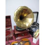 A HMV Wind-Up Gramophone, Ref No. 632, with brass horn.