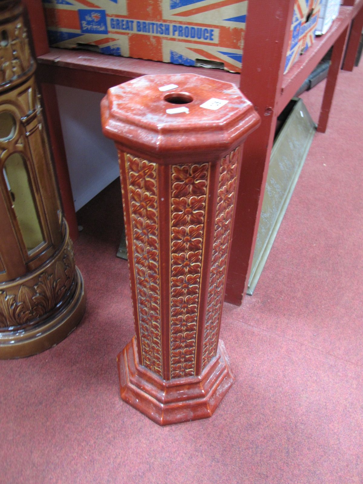 A Burmantofts Aesthetic Style Burnt Ochre Glazed Jardiniere Stand, octagonal form, with moulded