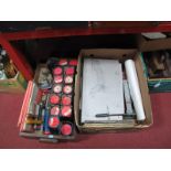 A Collection of Vintage Printing Equipment, paper cutter, stencils, map-o-graph rolls, etc:- Two