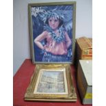 A XX Century Parisian Street Scene Oil on Canvas, signed J. Hinton, together with a print of a girl.