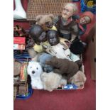 A Quantity of Soft Toys, together with two black dolls.