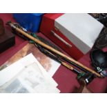 An Ebonised Cane, with horn handle, another with antler handle, Shillelagh, fly whisk. (4)