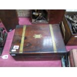 A XIX Century Rosewood Sewing Box, gilt tooled and plush interior, brass strapwork and escutcheon's,