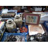 A Pair of Early XX Century Japanese Satsuma Vases, (damaged), miniature Japanese tea service,