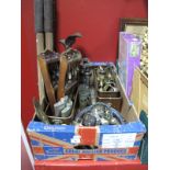 Copper Planters, brass figures, presentation spoons, other metal ware:- One Box