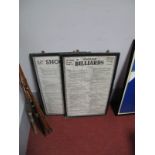 A 1983 "Billiard Rules", in frame; A 1983 "Snooker Rules", printed by J.A. Oldham of Lockwood, in