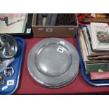 A Collection of Six Late XVIII Century and Later Pewter Dished Plates, five showing touchmarks,