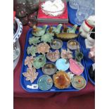 A Collection of Wade Novelty Ashtrays, leaf moulded pin dishes, pipe nests, viking boat posies,