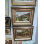 D. W. Barton, Pair of Oils on Canvas, "Waterfall and Country Cottage Scenes", 24 x 34cms, signed and