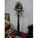 A XIX Century Shaving Circular Mirror, on turned mahogany pedestal with trifold base.