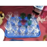 A Collection of Victorian and Later Liqueurs and Wine Glasses, including cranberry and green glass