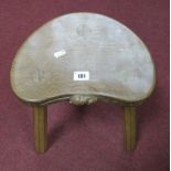 Mouseman; Robert Thompson of Kilburn Oak Stool, with carved mouse to kidney shaped top, on three