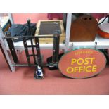 A XX Century Outdoor Swinging Oval Post Office Sign, from "Liskeard" (Cornwall), with metal wall