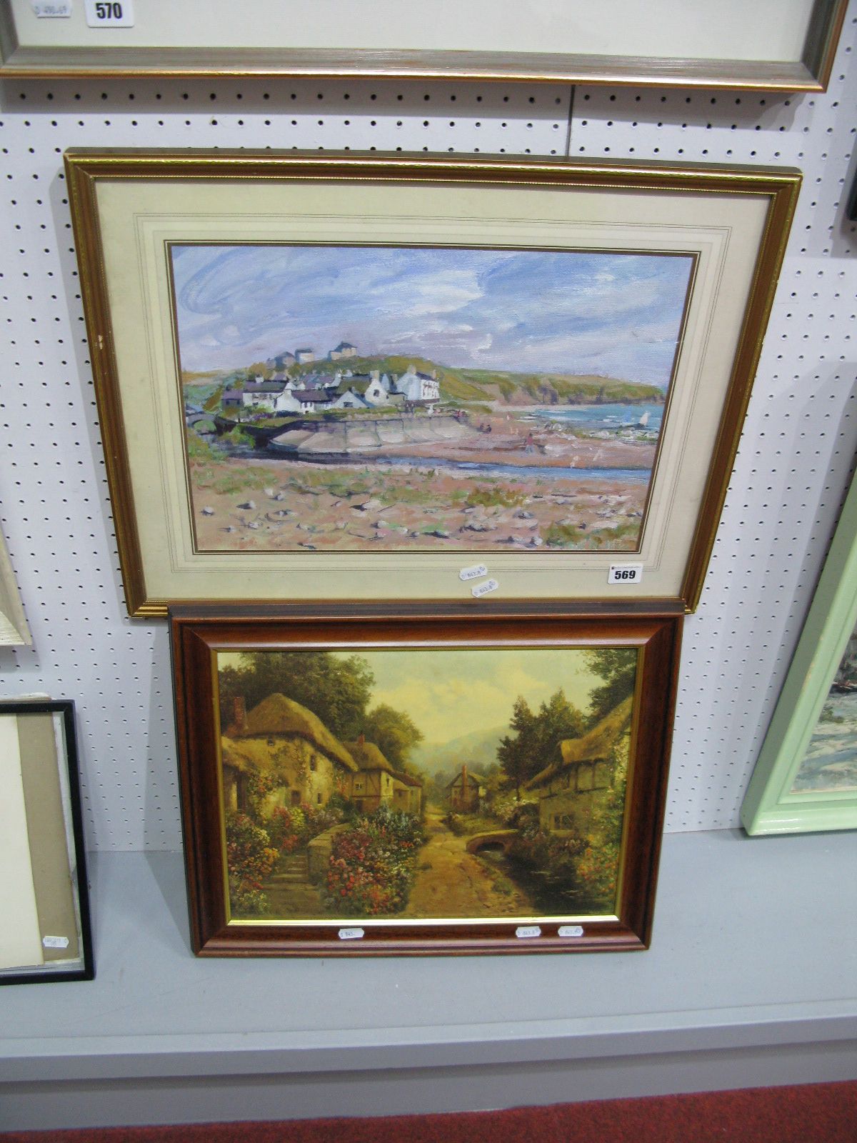 An Oil on Canvas, depicting coastal township, possibly Aberdaron, Wales, signed David K. Rodgers,