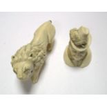 A XIX Century Japanese (?) Ivory Carving Set of a Lion, (damaged), together with an ivory carving of