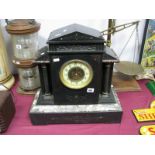 A XIX Century Architectural Marble and Slate Mantel Clock, having central dial with enamelled
