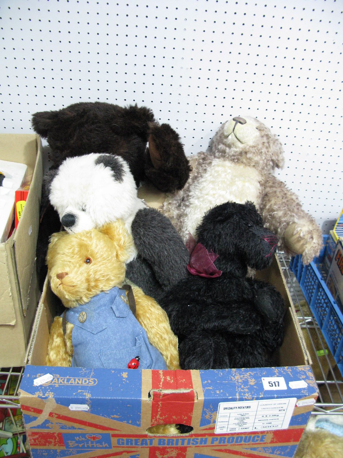 Five Collectors Teddy Bears, "Trumper" by Gund, "Panda" by the Naughty Bear Co, Black Bear by