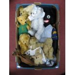 Eight Late XX to Early XXI Century Well Loved Teddy Bears, including "Baby Blue" - porcelain and