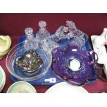 An Amethyst Shaped Bowl, of globular design, together with two lead crystal scent bottles, two