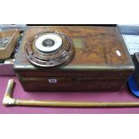 XIX Century Walnut Brass Bound Writing Box, early XX Century circular carved aneroid barometer,
