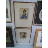 Robert Herdman Smith, Pair of Signed Coloured Etchings, "The Blue Parakeet" and "The Butterfly",