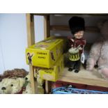 A Mid XX Century Clockwork Drumming Boy. Plus two Pelham puppets. Both SS. Boy and girl in