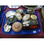 A Collection of Decorative Boxes and Tins, including Isle of Man souvenir, and a wooden hand