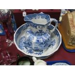 A XIX Century Masons Patent Ironstone Blue and White Willow Pattern Jug and Bowl.