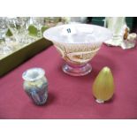 An Isle of Wight Flared Translucent Glass Bowl, having mottled gilt decoration on pink ground,