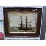 A Naive Oil on Glass, depicting XIX Century merchant ship in rough seas. Framed.