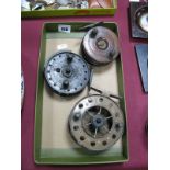 An Early XX Century Mahogany Fly Fishing Reel, 3½" diameter, a "Merlin" 4¼" fly reel, and an