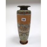 A Royal Doulton Hannah Barlow Stoneware Vase, of tall circular section, sgraffito decorated, tube