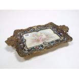 An Early XX Century French Bronze and Champleve Enamel Two-Handled Tray, of shaped rectangular form,