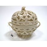 An XVIII Century Creamware Pottery Chestnut Basket and Cover, of two-handled circular form, with