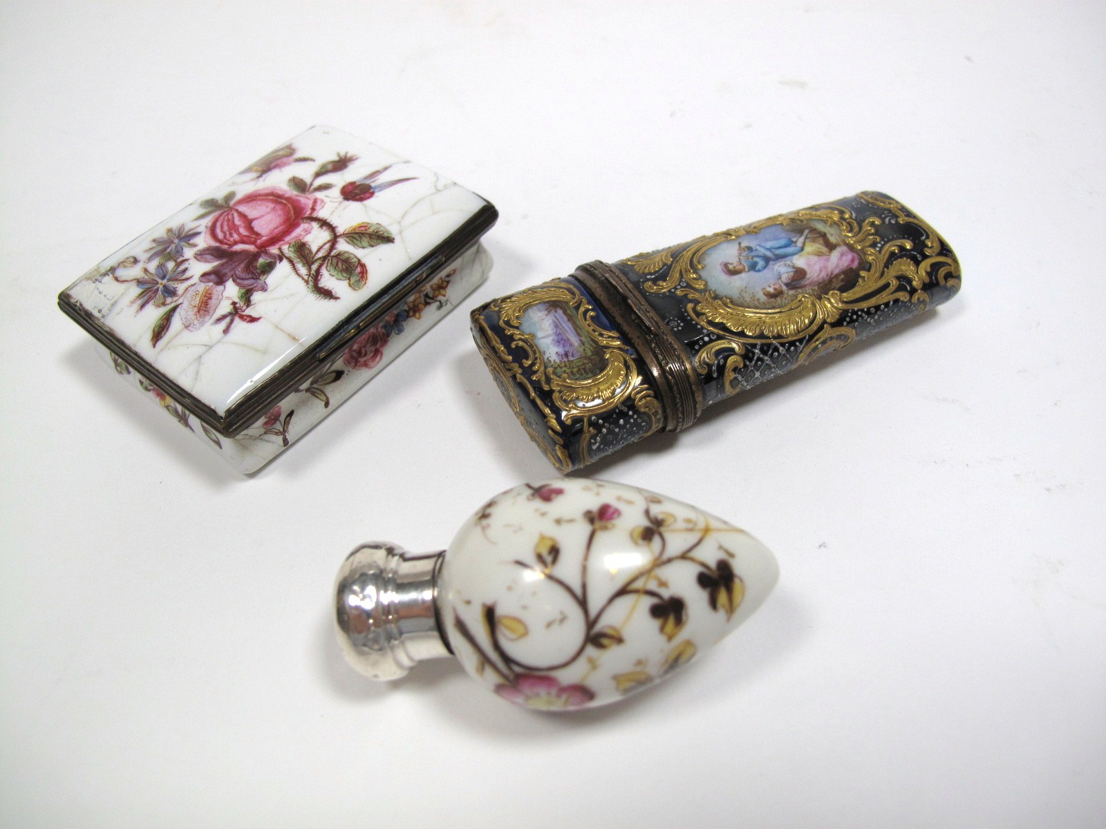 A XIX Century French Porcelain and Gilt Metal Mounted Etui, painted and gilt with figural scenes