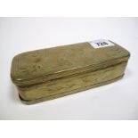 An XVIII Century Dutch Brass Tobacco Box, of rounded rectangular form, engraved with figural panels,