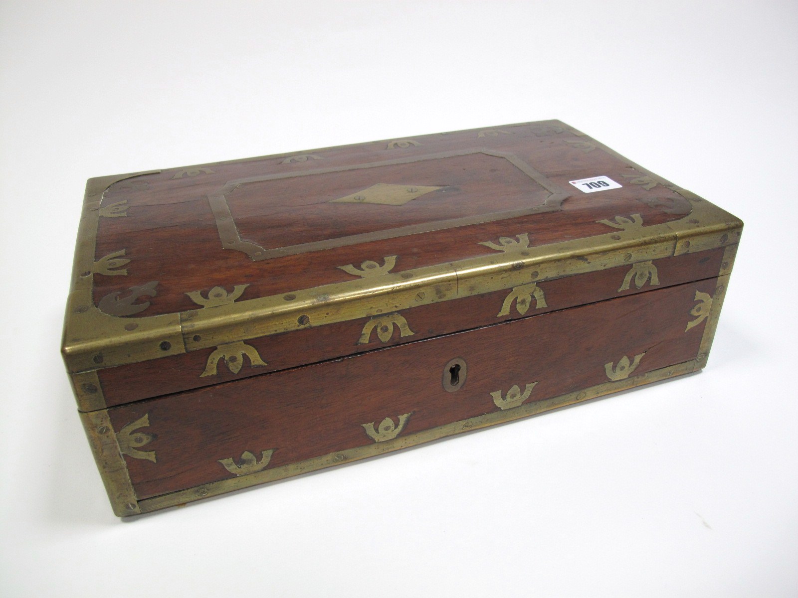 A Mid XIX Century Anglo-Indian Hardwood and Brass Bound Writing Box, of rectangular form, internally