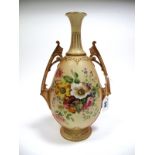 A Royal Worcester China Vase, of two-handled ovoid form, polychrome painted and gilt with a still