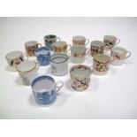 A Collection of Fifteen Early XIX Century English Porcelain and Pottery Coffee Cans, variously