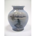 A Royal Copenhagen Porcelain Vase, of flattened ovoid baluster form, painted with a view of The