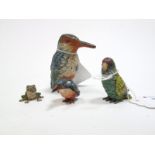 An Early XX Century Continental Cold Painted Bronze Figure of a Parakeet, 3.8cms high; Another as