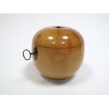 A XIX Century Fruitwood Tea Caddy, formed as an apple, with steel navette shaped lockplate, the
