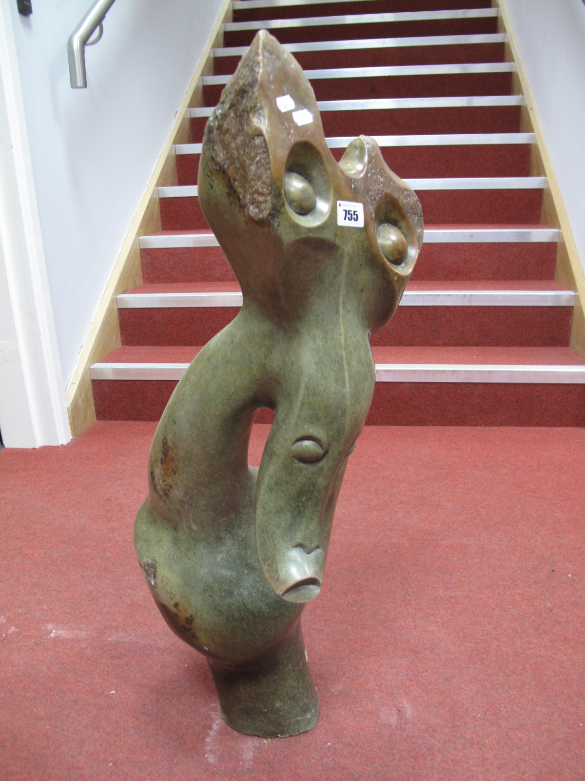 A Green Stone Abstract Figural Sculpture, 82.5cms high.