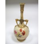 A Royal Worcester China Vase, of two-handled baluster bottle form, painted and gilt with sprays of