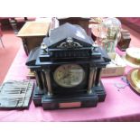 An Edwardian Black Slate Mantel Clock, with brass Corinthian columns and finials. Japy Frères