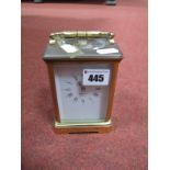 A L'Epee Sainte Suxanne of France Brass Cased Carriage Clock, white face, Roman numerals, bevelled