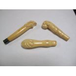 Three Large Carved Ivory Cutlery Handles, largest 13.8cms long. (3)