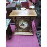 Late XIX century Walnut Cased Mantel Clock, with Junghans movement.