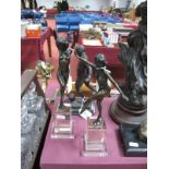 A Pair of Art Deco Style Bronze Figures of Dancing Nude Girls, each signed Masier to the base, on