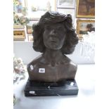 BRITISH SCHOOL (Late XX Century) Portrait Bust of a Woman, bronze, marble plinth, 34cms high.